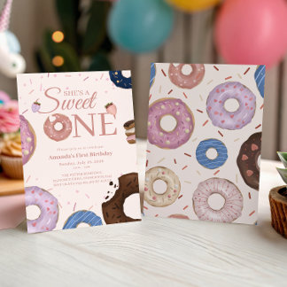 Girls Sweet ONE Donut Pastel Erster Geburtstag Einladung