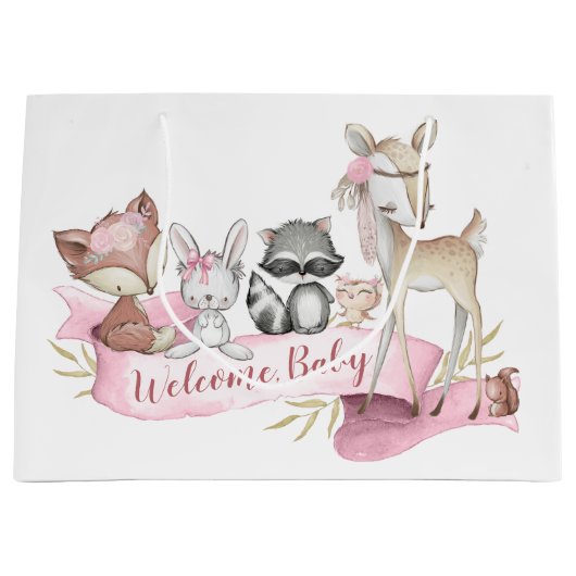 Girls Sweet Woodland Animal Baby Girl Große Geschenktüte (Vorderseite)