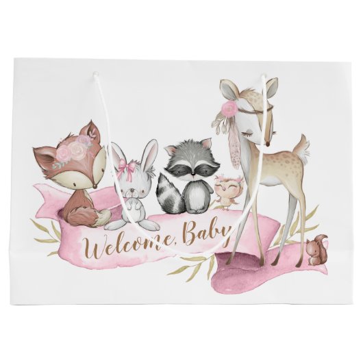 Girls Sweet Woodland Animal Baby Girl Große Geschenktüte (Rückseite)