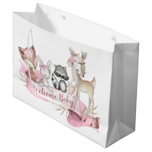 Girls Sweet Woodland Animal Baby Girl Große Geschenktüte (Vorderseite Schrägansicht)