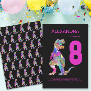 Girls T-Rex Dinosaur 8. Geburtstagsparty Pink Einladung
