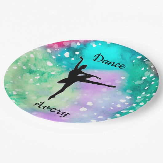 Girls tanzen Wasserfarbe mit schwebenden Herzen Pappteller (Schrägansicht)