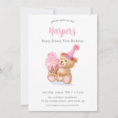 Girls Teddy Bear Ice Creme Einladung (Vorderseite)