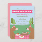 Girls Teddy Bear Picnic Banner Einladung zum Gebur (Vorne/Hinten)