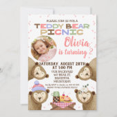 Girls Teddy Bear Picnic Foto Einladung zum Geburts (Vorderseite)