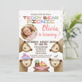 Girls Teddy Bear Picnic Foto Einladung zum Geburts (Stehend Vorderseite)