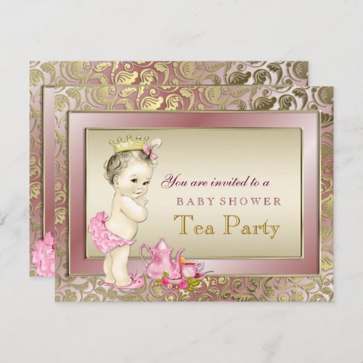 Girls Tee Party Baby Shower Einladung (Vorne/Hinten)