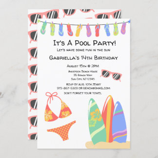 Girls Teen Pool Party Bikini Einladung zum Geburts