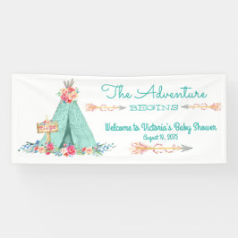 Girls TeePee Boho Tribal Baby Shower Banner