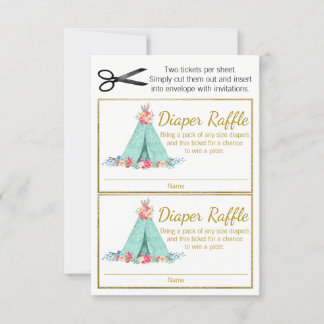 Girls TeePee Diaper Raffle Tickets
