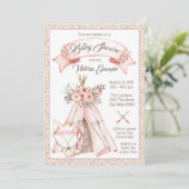 Girls TeePee Fox Tribal Baby Shower Einladungen (Stehend Vorderseite)