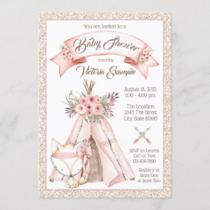 Girls TeePee Fox Tribal Baby Shower Einladungen