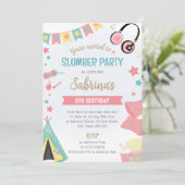 Girls Teepee Sleepover Einladung - Slumber Party (Stehend Vorderseite)