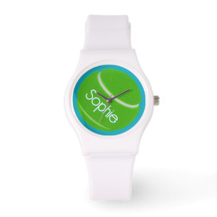 Girls Tennis Ball sehen grünes Aqua Blauer Name Armbanduhr