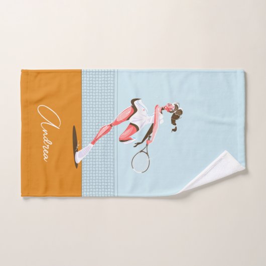 Girl's Tennis Player Cartoon Illustration & Name Handtuch (Handtuch)