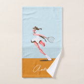 Girl's Tennis Player Cartoon Illustration & Name Handtuch (Handtuch)