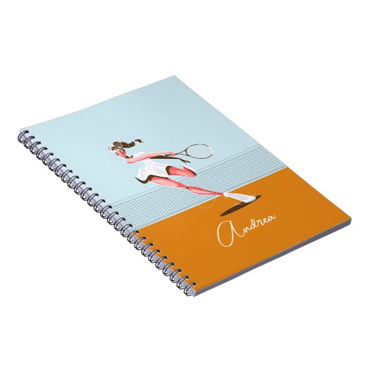 Girl's Tennis Player Cartoon Illustration & Name Notizblock (Rechte Seite)