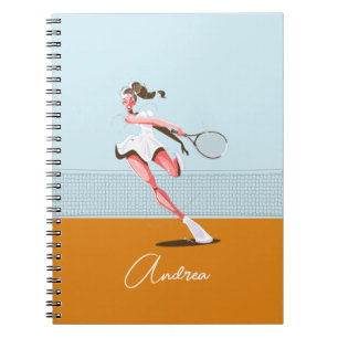 Girl's Tennis Player Cartoon Illustration & Name Notizblock