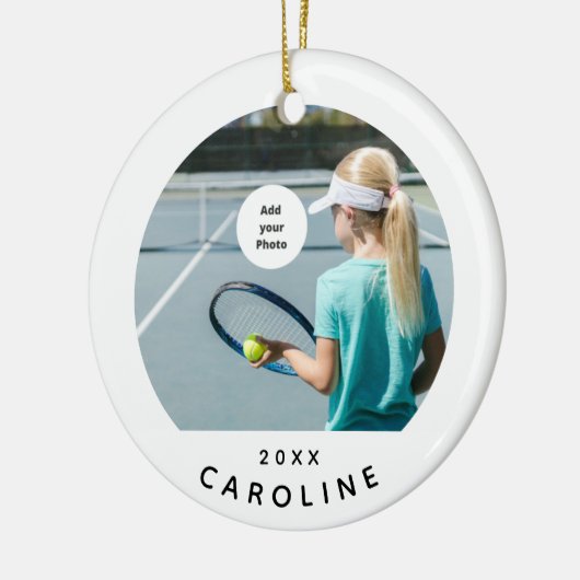 Girls Tennis Player Foto Name Jahr abgelaufen Keramik Ornament (Links)