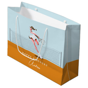 Girl's Tennis Player Geburtstag Cartoon & Name Große Geschenktüte