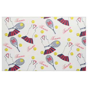 Girls Tennis Racquet und Balls Monogramm Stoff