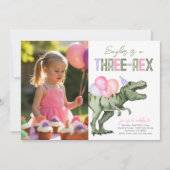 Girl's Three-Rex Dinosaurier Einladung zum Geburts (Vorderseite)