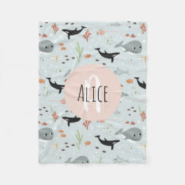 Girls Trendy Ocean Whale Muster Monogram Kids Fire Fleecedecke