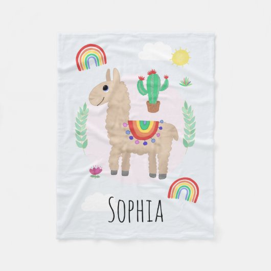 Girls Trendy und Modern Rainbow Llama Alpaca Fleecedecke (Vorderseite)