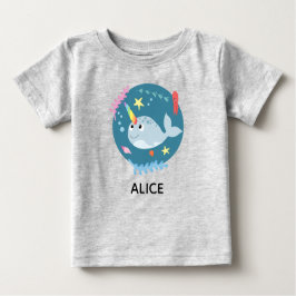 Girls Trendy und Niedlich Rainbow Narwhal und Name Baby T-shirt