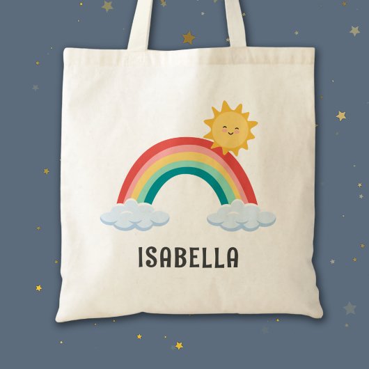 Girls Trendy Whimsical Rainbow Cartoon Kinder Name Tragetasche
