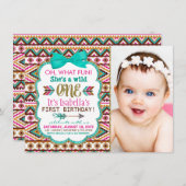 Girls Tribal Erster Geburtstag Party Einladung (Vorne/Hinten)