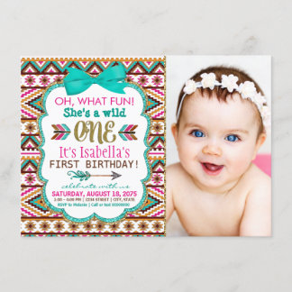 Girls Tribal Erster Geburtstag Party Einladung