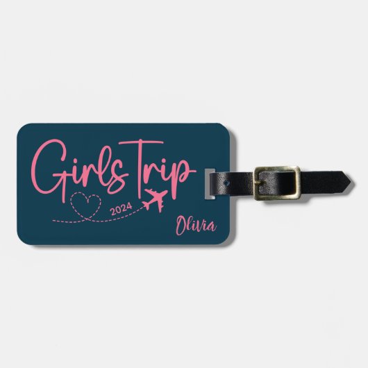 Girl's Trip 2024 Flugzeug Blue Pink Gepäckanhänger (Vorderseite horizontal)
