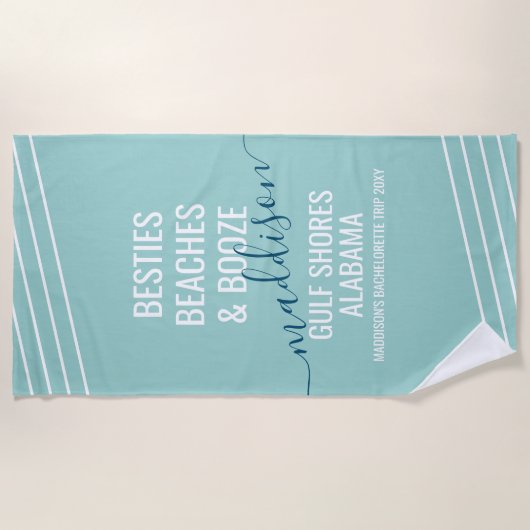Girls Trip Besties Strände Booze Editable Text Strandtuch (Vorderseite)