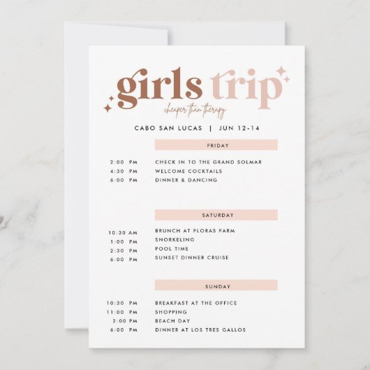 Girls Trip billiger als Therapie Itinerary Invitat Einladung (Vorderseite)