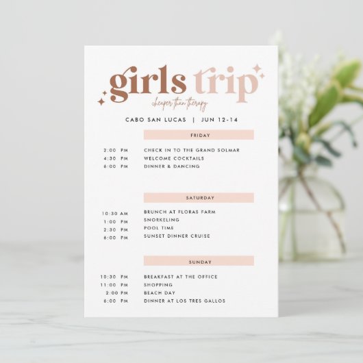 Girls Trip billiger als Therapie Itinerary Invitat Einladung (Stehend Vorderseite)