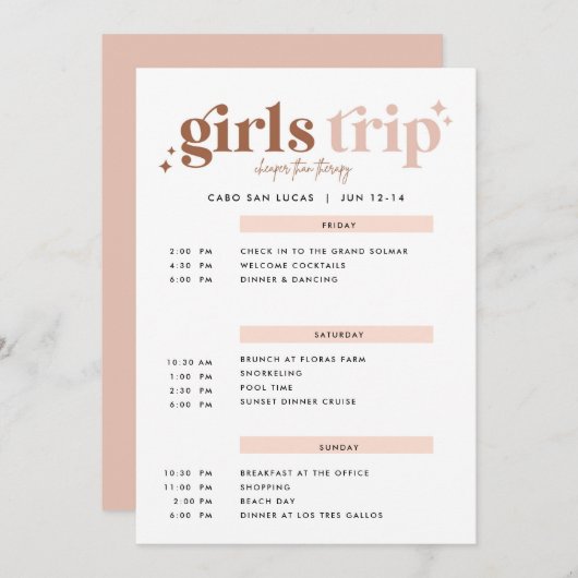 Girls Trip billiger als Therapie Itinerary Invitat Einladung (Vorne/Hinten)