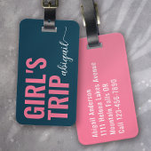 Girl's Trip Blue Pink Calligrafy Monogram Gepäckanhänger