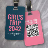 Girl's Trip Blue Pink Calligraphy QR Code Gepäckanhänger