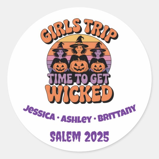 Girls Trip Hexe Halloween Retro Runder Aufkleber (Vorderseite)