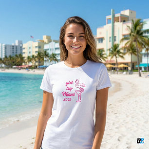 Girls Trip Miami 2026 Pink Flamingo Martini Match  T-Shirt