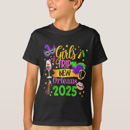 Girls Trip New Orleans 2025 Mardi Gras Mask Beads T-Shirt (Vorderseite)