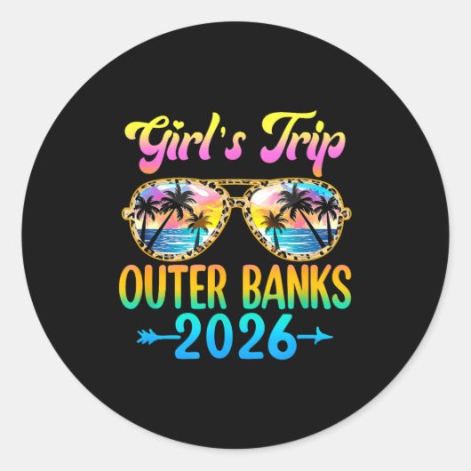 Girl's Trip Outer Banks 2026 Summer Vacation Sungl Runder Aufkleber (Vorderseite)