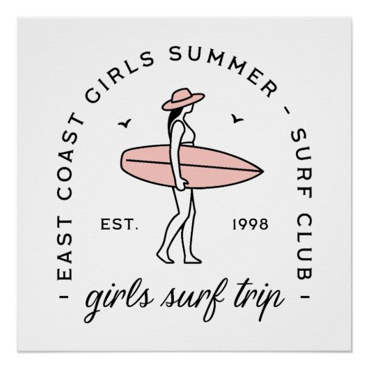 Girls trip surf surfing east coast aesthetic white poster (Vorderseite)