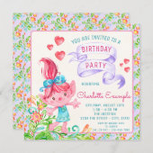 Girls Troll Geburtstagsparty Einladungen (Vorne/Hinten)