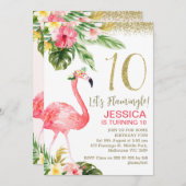 Girls Tropical Foral Let's Flamingle 10. Geburtsta Einladung (Vorne/Hinten)