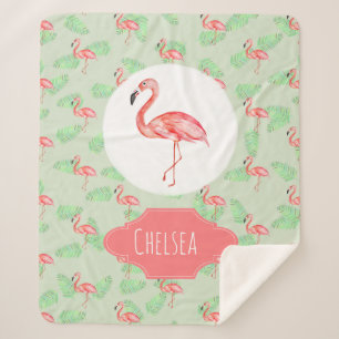 Girls Tropical Watercolor Flamingo & Name Kids Sherpadecke