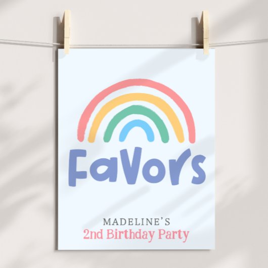 Girls Two Cool 2nd Birthday Rainbow Favor Poster