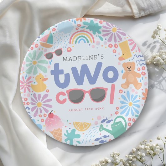 Girls Two Cool Summer Pool Party 2nd Birthday Pappteller