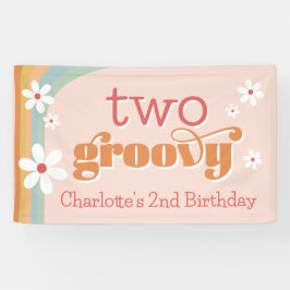 Girl's Two Groovy Retro Daisies 2. Geburtstag Banner